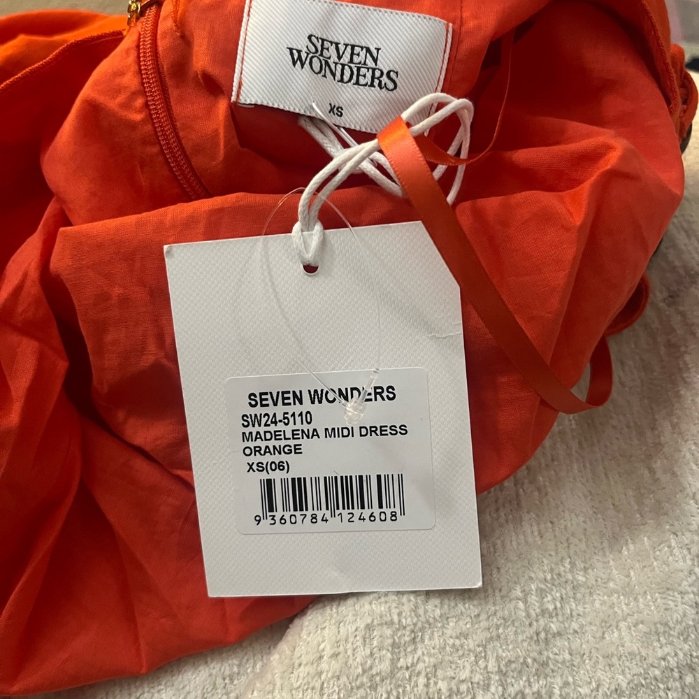 Seven Wonders Madelena Midi Dress NWT Red Orange XS - Picture 4 of 9